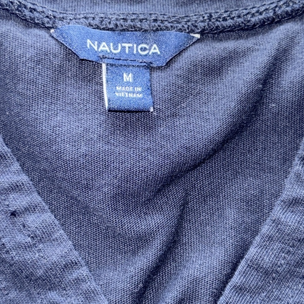 Nautica Navy Blue & White V-Neck Drawstring Waist Casual Dress - Size Medium - Picture 5 of 13